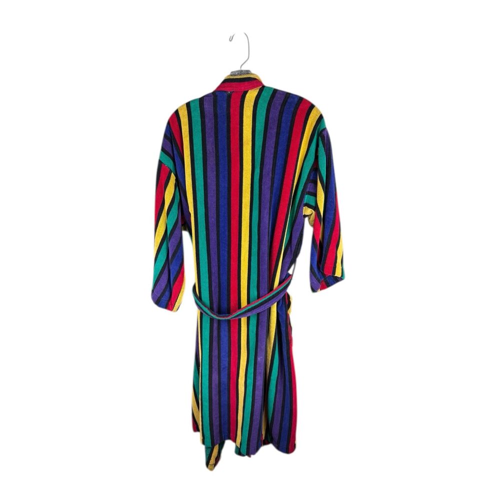 TJ Lawford Robe OS Turkish Rainbow Striped Heavy Terry Cloth Bathrobe *FLAW* - Picture 2 of 5